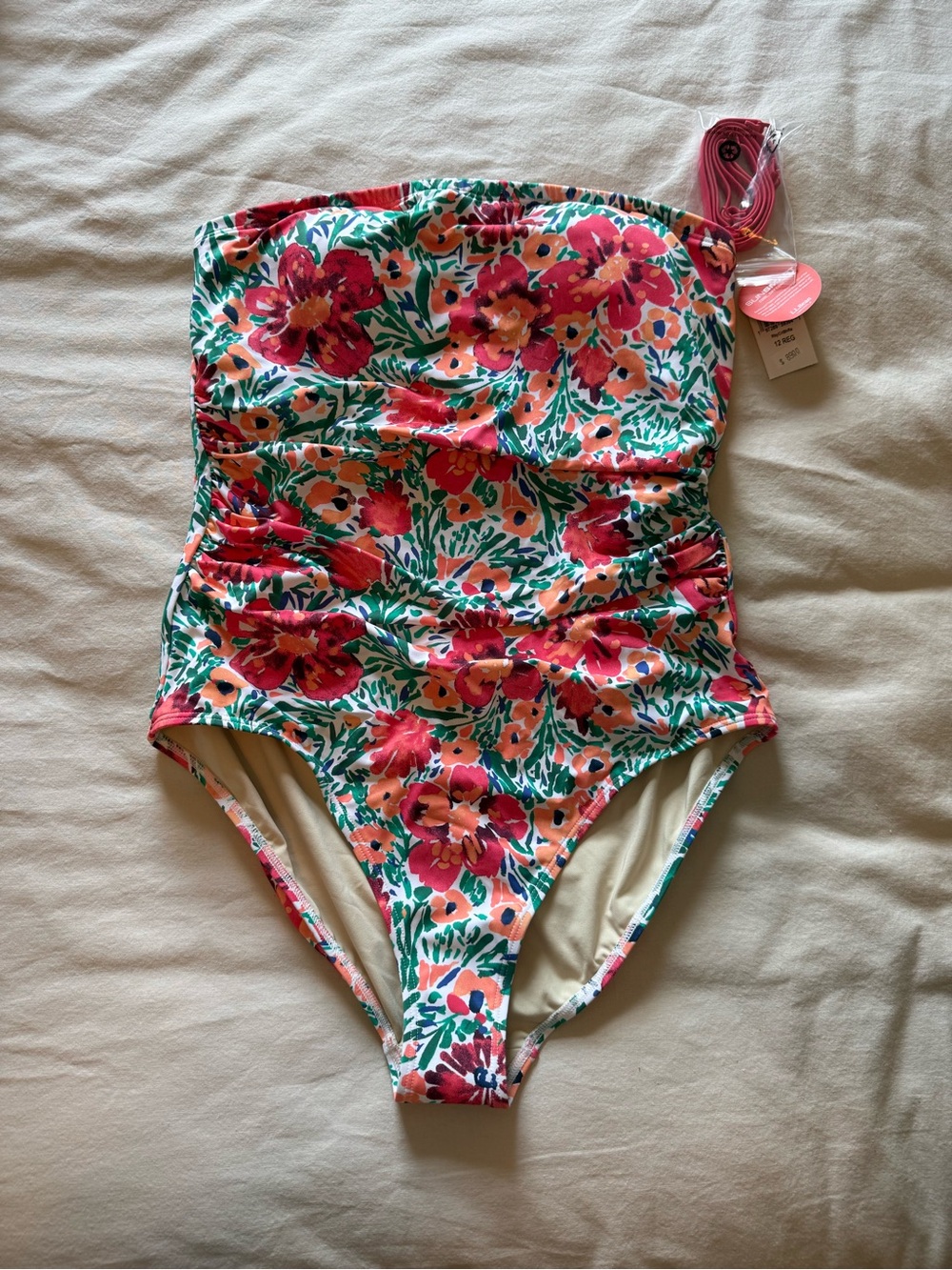 L.L. Bean Floral One-Piece Swimsuit in Pink, Green and Peach
